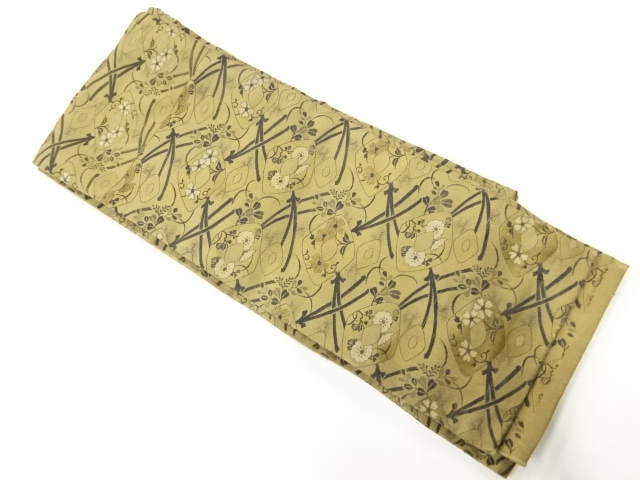 アンティーク　松葉に草花模様織出し半幅帯（材料）